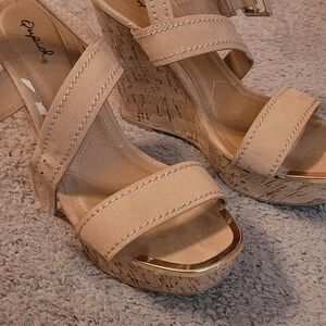 Cupid Tan Wedge Sandals with Adjustable Strap